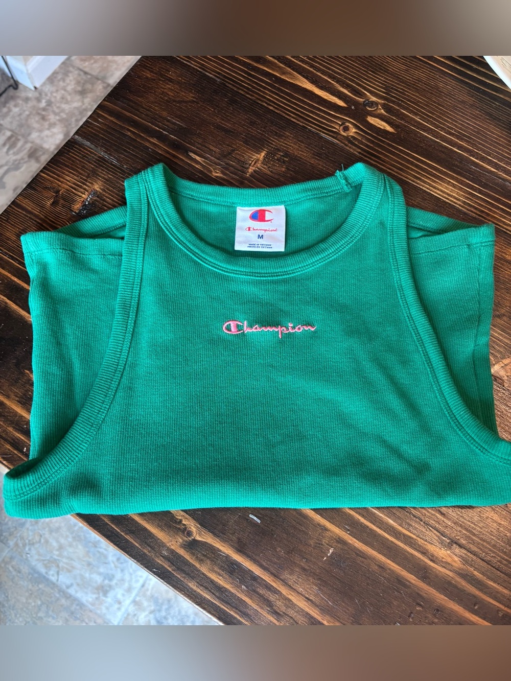 Champion Green Ribbed Embroidered Tank Top (M)